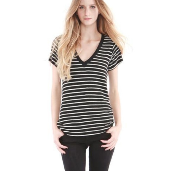 Black and white striped v-neck tee - Picture 1 of 5